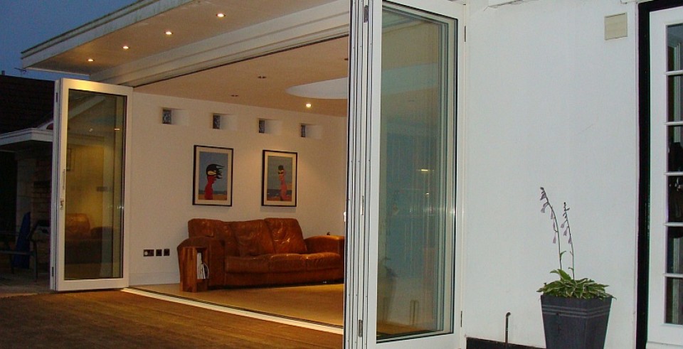 Slimline bi folding doors, open