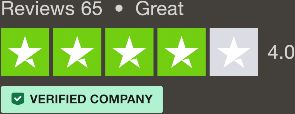 Trustpilot rating for SunSeeker Doors of 4.0 stars, 65 reviews